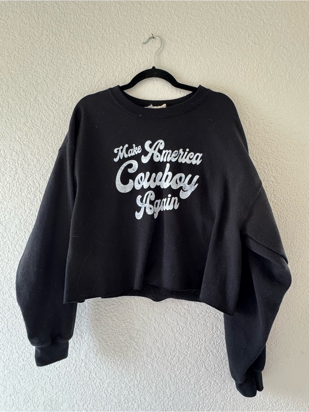 Make America Cowboy Again Black Cropped Graphic Sweatshirt